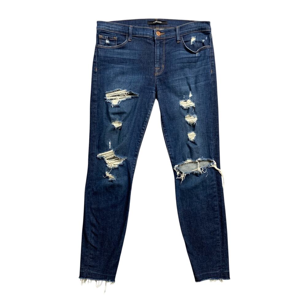 J Brand Jeans Women 31 Blue Skinny Distressed Deconsructed Cropped Raw Hem Denim